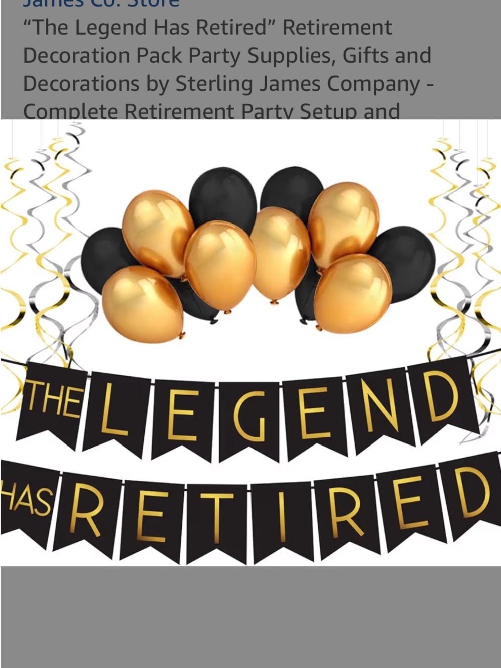 Retirement Party Decoration Kit - Black & Gold Banner and Balloons